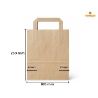 Papiertragetaschen 180+85x230 mm mit Flachhenkel Braun