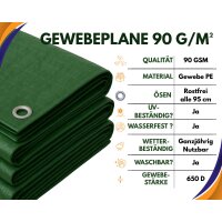 Gewebeplane 6x10 m Grün 90g/m² mit Ösen...