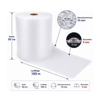 Luftpolsterfolie 50 cm x 100 m 50my 50m² Transparent